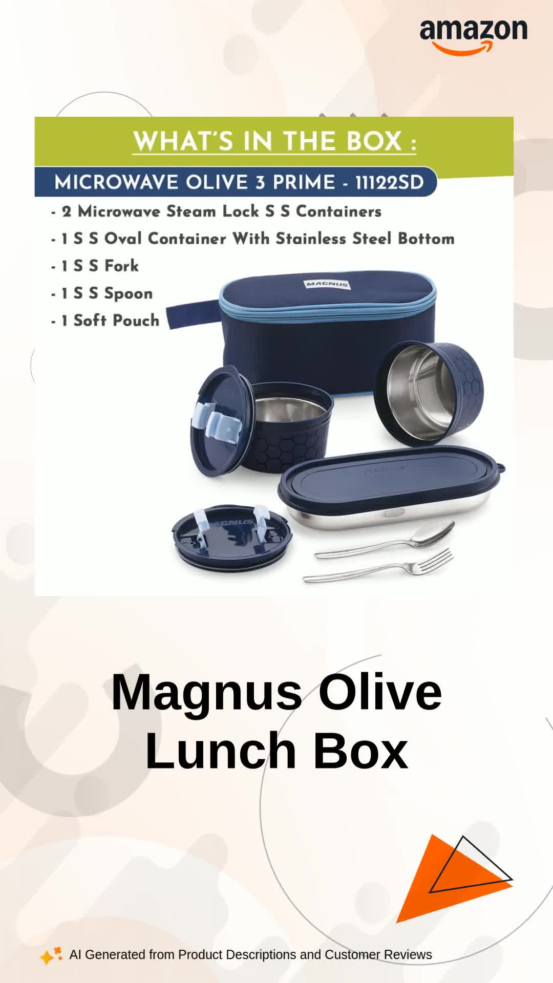 Buy Magnus Microwave Safe Olive 3 Prime Lunch Box Set - Stainless